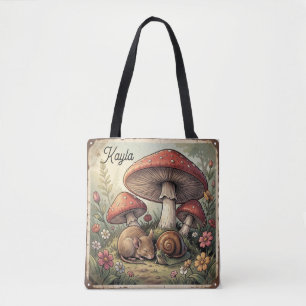Vintage Cottage Core Mushrooms and Wildlife Tote Bag