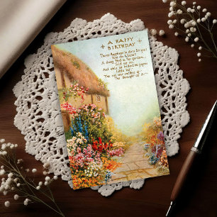 Vintage Cottage Garden 1917 Birthday Postcard