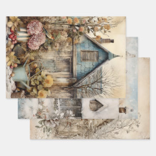 Vintage Cottage Garden Ephemera Wrapping Paper Sheet