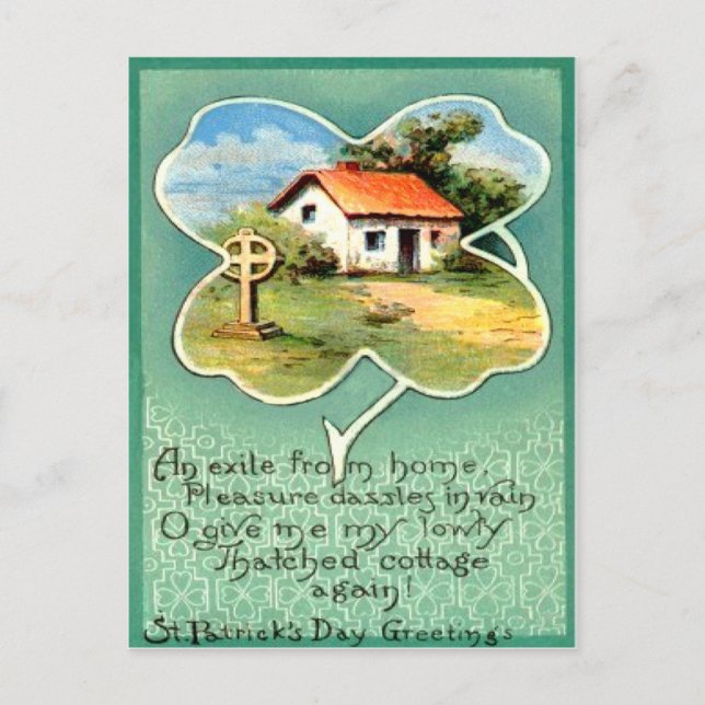 Vintage Cottage Irish Cross St Patrick's Day Card (Front)