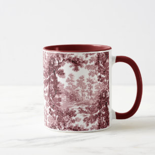 Vintage Cottage Landscape Toile-Pink & White Mug