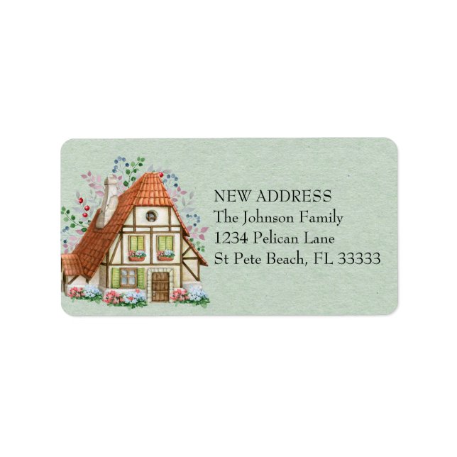Vintage Cottage on Teal Paper New Address Label (Front)