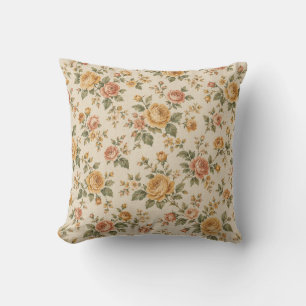 Vintage Cottage Rose Throw Pillow
