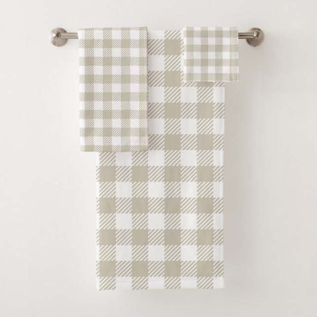 Vintage Cottage Taupe Plaid Bath Towel Set (Insitu)