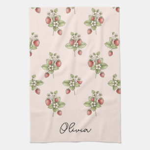 Vintage Cottagecore Aesthetic Berries and Blooms Kitchen Towel
