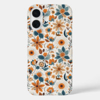 Vintage Cottagecore Botanical Orange Blue Flowers