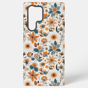 Vintage Cottagecore Botanical Orange Blue Flowers Samsung Galaxy Case