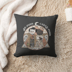 Vintage Cottagecore Cat Witches Halloween  Throw Pillow