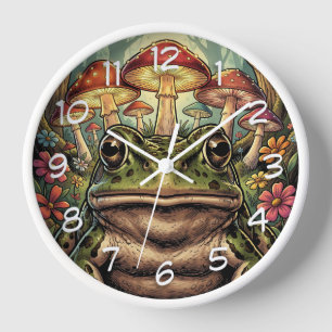 Vintage Cottagecore Frog and Mushrooms Clock