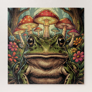 Vintage Cottagecore Frog and Mushrooms Jigsaw Puzzle