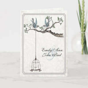 Vintage Cottagecore Love Birds Birdcage Wedding Invitation