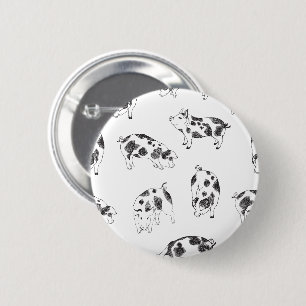 Vintage Cottagecore Pig LineArt Minimalist Pattern 2 Inch Round Button