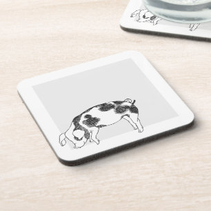 Vintage Cottagecore Pig LineArt Minimalist Pattern Coaster