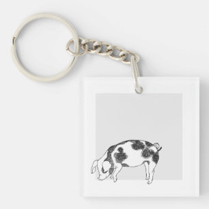 Vintage Cottagecore Pig LineArt Minimalist Pattern Keychain
