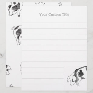 Vintage Cottagecore Pig LineArt Minimalist Pattern Letterhead
