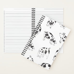 Vintage Cottagecore Pig LineArt Minimalist Pattern Notebook