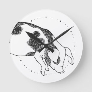 Vintage Cottagecore Pig LineArt Minimalist Pattern Round Clock