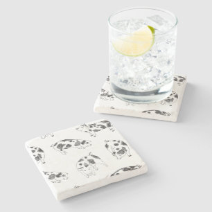 Vintage Cottagecore Pig LineArt Minimalist Pattern Stone Coaster