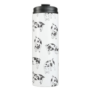 Vintage Cottagecore Pig LineArt Minimalist Pattern Thermal Tumbler