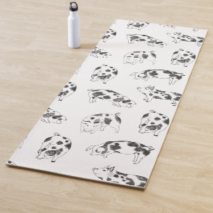 Vintage Cottagecore Pig LineArt Minimalist Pattern Yoga Mat