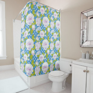 Vintage Cottagecore Rose Floral Blue Polka Dots