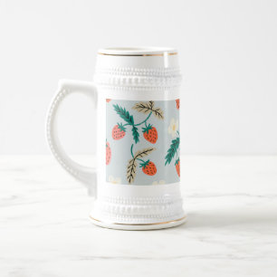 Vintage Cottagecore Strawberry Pattern Beer Stein