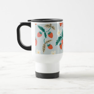 Vintage Cottagecore Strawberry Pattern Travel Mug