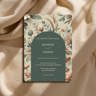 Vintage Cottagecore Watercolor Sage Green & Blush  Invitation