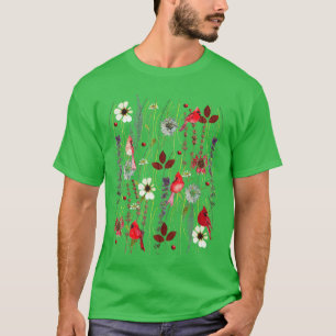 Vintage Cottagecore Wildflower Red Cardinal Bird L T-Shirt