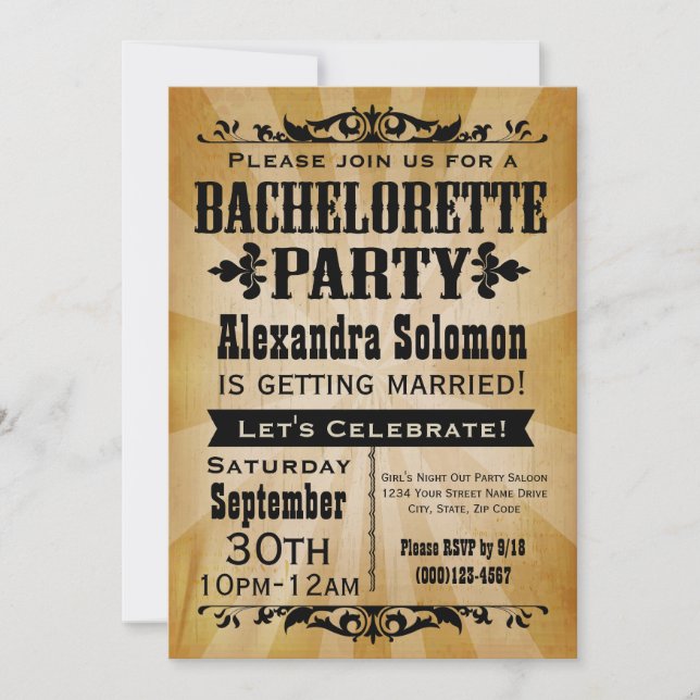 Vintage Country Bachelorette Party Invitation (Front)