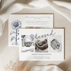 Vintage Country Charm Blessed Baby Photo Birth Announcement