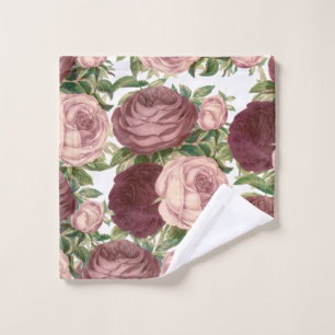 Vintage country chic burgundy pink roses flowers wash cloth