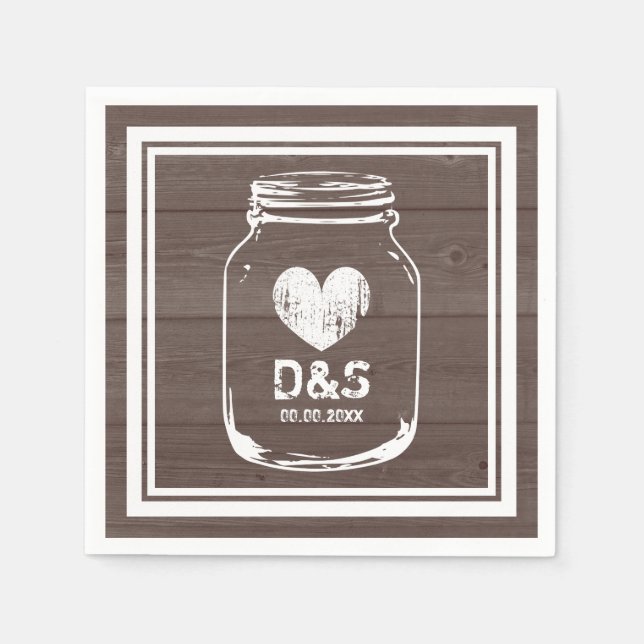 Vintage country chic mason jar wedding napkins (Front)