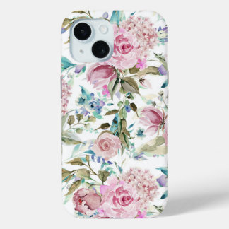 Vintage Country Chic Pink Teal Lavender Floral iPhone 15 Case