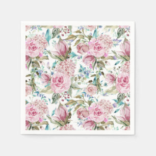 Vintage Country Chic Pink Teal Lavender Floral Napkin