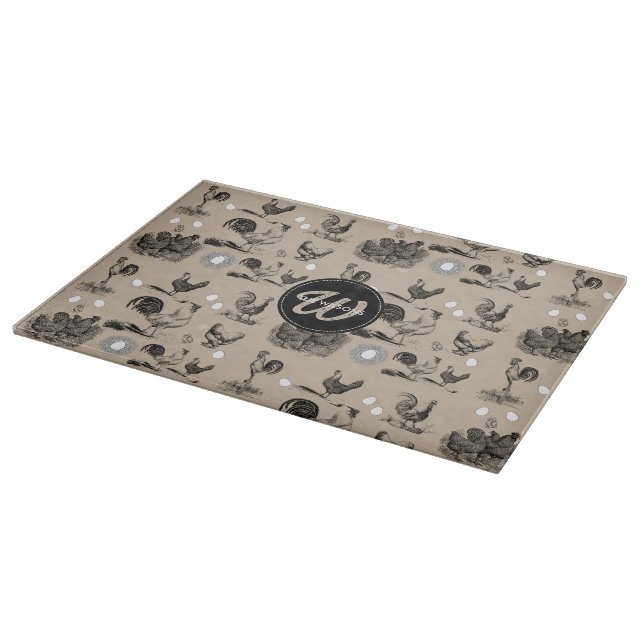 Vintage Country Chicken Rooster Egg Monogram  Cutting Board (Corner)