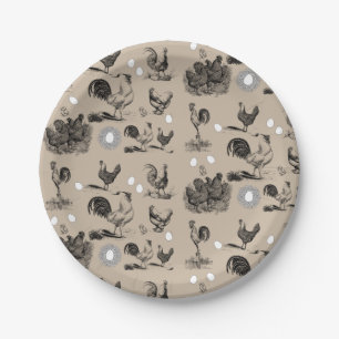 Vintage Country Chicken Rooster Egg Pattern  Paper Plate