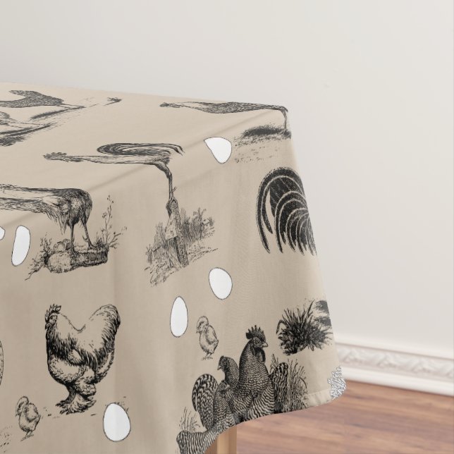 Vintage Country Chicken Rooster Egg Pattern Tablecloth (In Situ)
