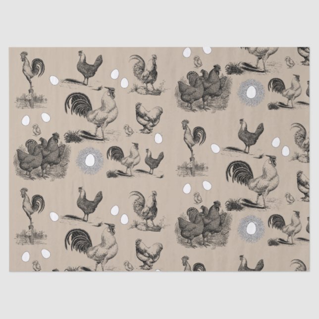 Vintage Country Chicken Rooster Egg Pattern  Tissue Paper (Front)