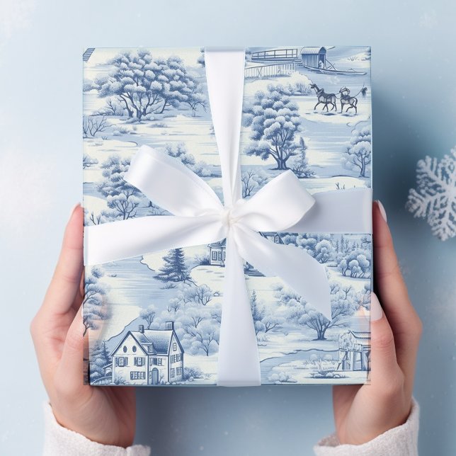 Vintage Country Christmas Blue  Wrapping Paper Sheet (Creator Uploaded)