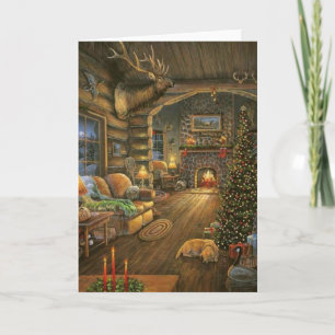 Vintage Country Christmas Cabin Holiday Card