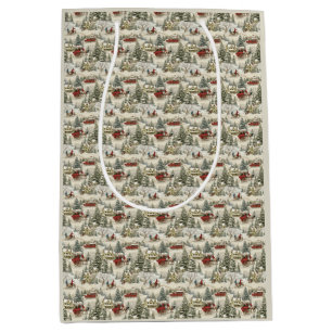 Vintage Country Christmas Scene Medium Gift Bag