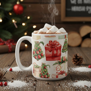 Vintage Country Christmas Trees And Gifts Holiday Coffee Mug