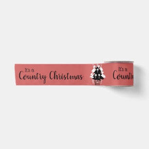 Vintage Country Christmas Trees Pattern Red Satin Ribbon