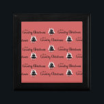 Vintage Country Christmas Trees Red Gift Box<br><div class="desc">Vintage Country Christmas Trees Red Gift Box. Light red background. In black with white shading: Christmas trees in pots with old fashioned candles. The words "It's a Country Christmas" in black and two types of typography.</div>