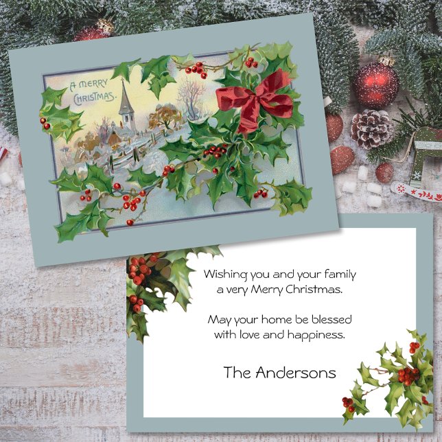 Vintage Country Church and Holly Holiday Card (Creator Uploaded)