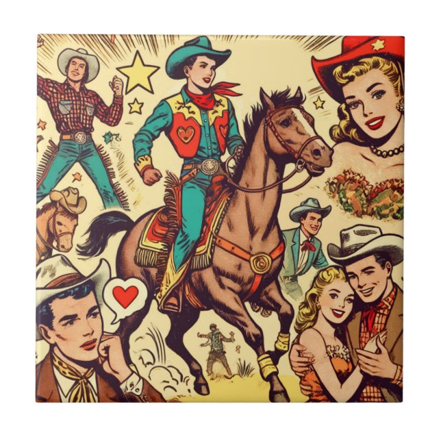 Vintage Country Comics Illustration Tile (Front)