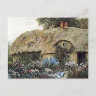 Vintage Country Cottage with Flower Garden Postcard