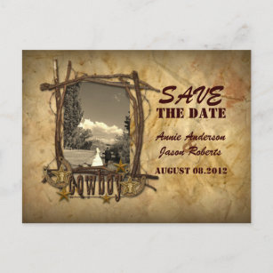 vintage country cowboy save the date photocard announcement postcard