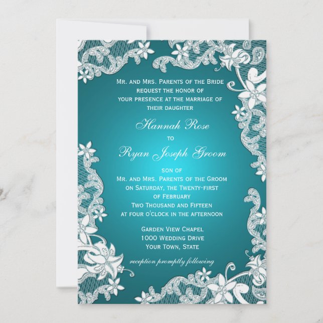 Vintage Country Floral Design Aqua Invitation (Front)